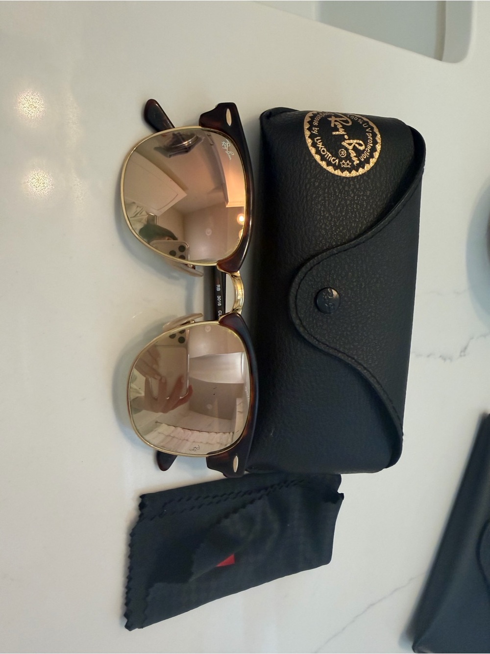 Ray-Ban Clubmaster Sunglasses in Brown with Rose Gold Mirrors - Picture 2 of 4